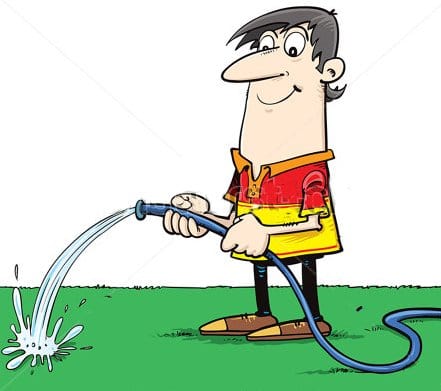 man watering with hose cartoon