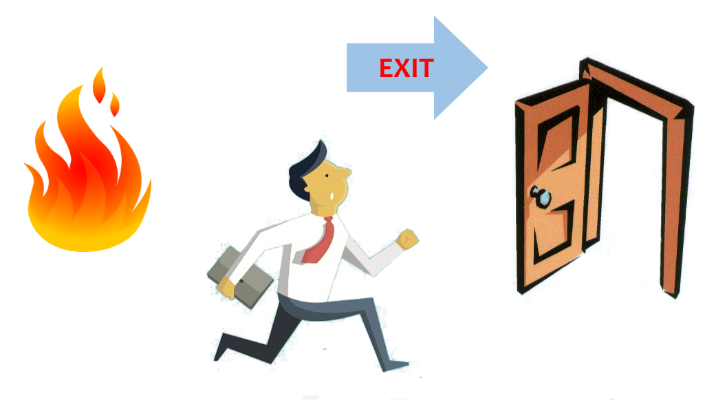 person running exit door illustration