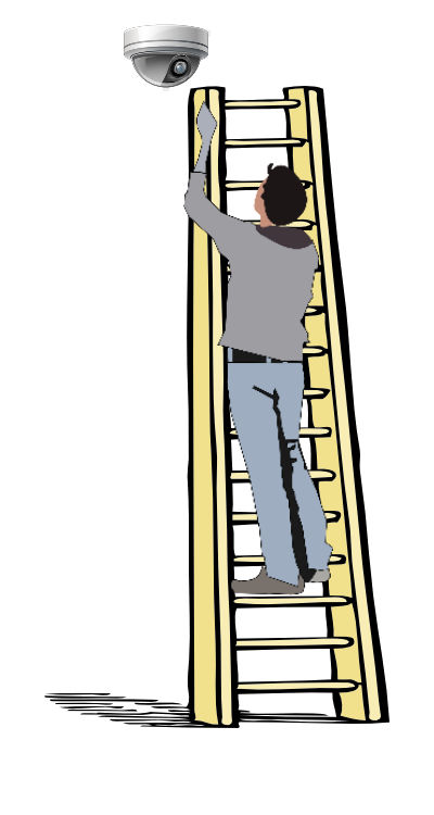 man on ladder installing camera
