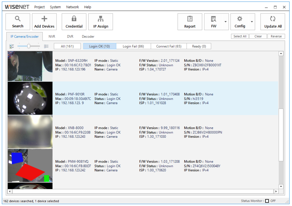 Wisenet Screen Display of IP cameras