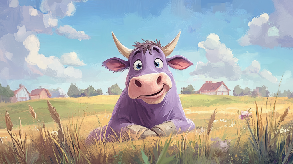 Purple cow cartoon